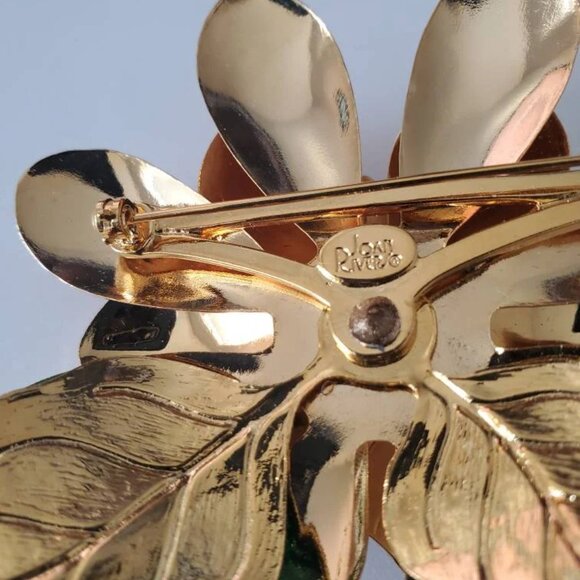 Large Statement Signed Joan Rivers Brooch Floral with Faux Pearl - Picture 7 of 9